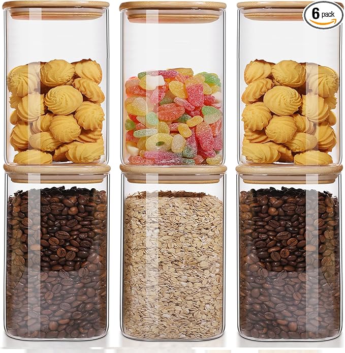 50oz Glass Food Storage Jars Set of 6, Glass Storage Containers Clear Glass by Liuruiyu