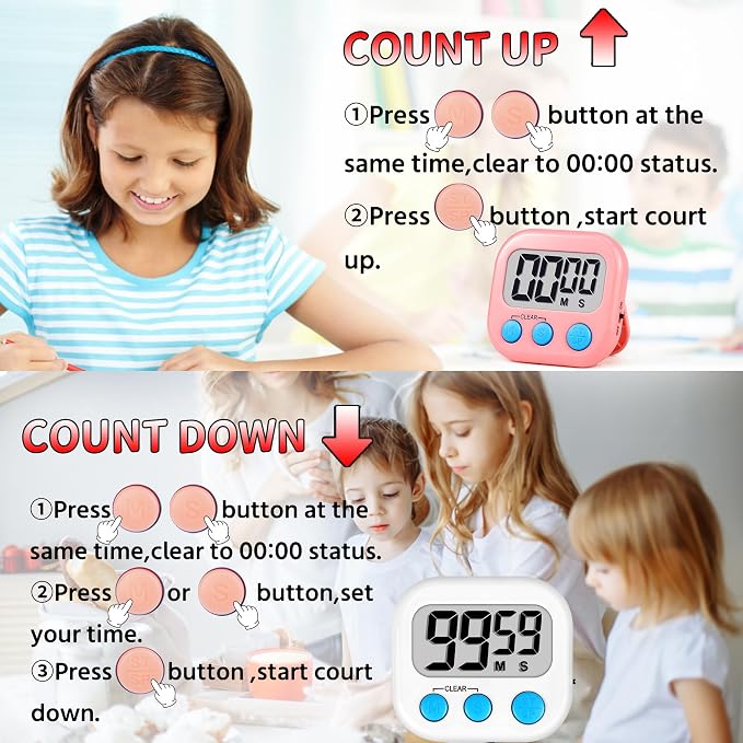 Timer for Kids Teachers Digital Kitchen Timers for Cooking Large Magnetic - Image 6