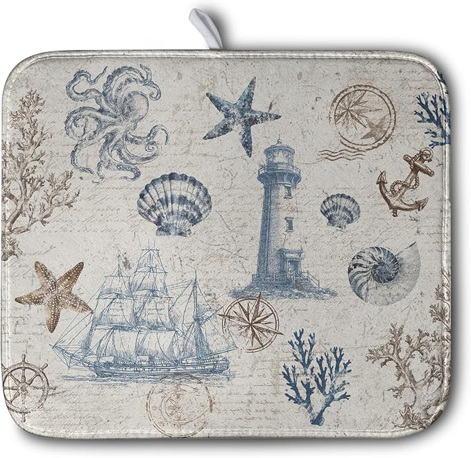 Nautical Coastal Dish Drying Mat by Kwlegh