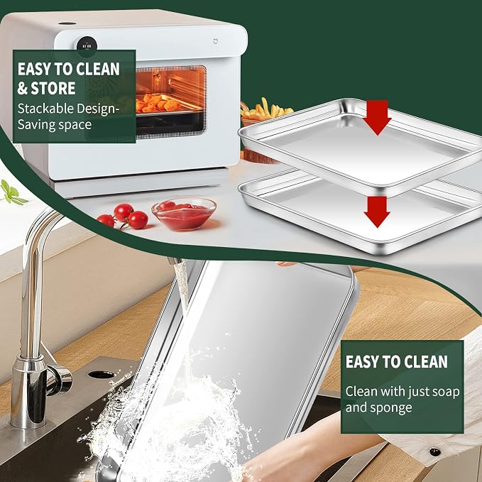 Half Sheet Pans with Rack Set, CEKEE Stainless Half Size Large Baking Sheets - Image 6