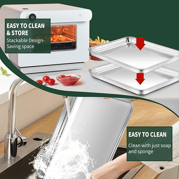 Quarter Sheet Pan with Cooling Rack Set, CEKEE Stainless Steel Cookie Sheets - Image 6