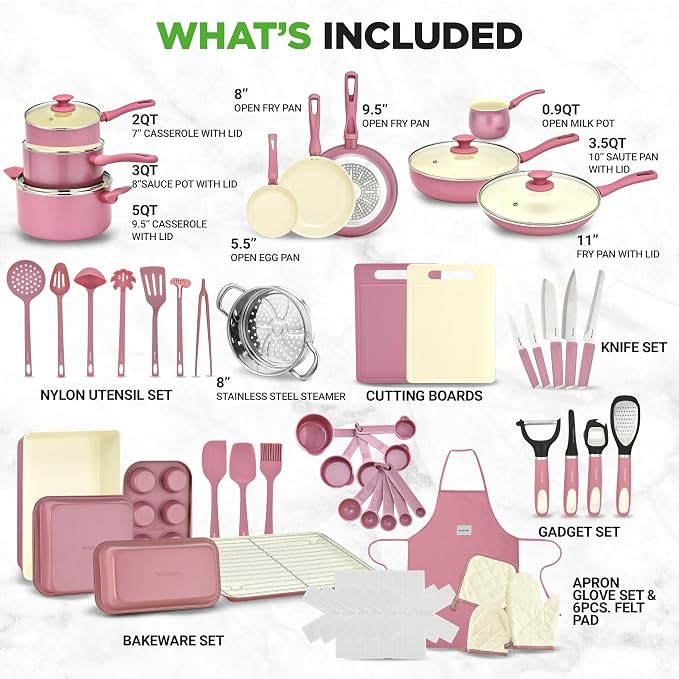 NutriChef 54-Piece Kitchen Cookware Set – Complete Non-Stick Ceramic Pots and - Image 2
