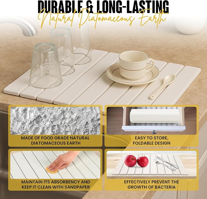 Large Stone Dish Drying Mat for Kitchen Counter, Instant Drying Pad, Super - Image 8