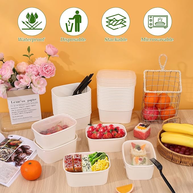 DI QIU REN 50-Pack 35oz Disposable Meal Prep Containers - Image 4
