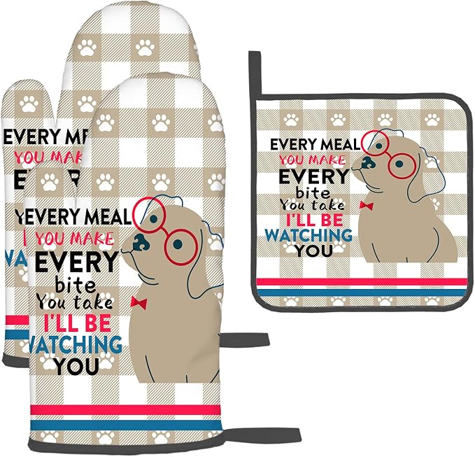 Funny Dog Oven Mitts and Pot Holders Sets of 3 Heat Resistant Hot Pads Cute by Unknown