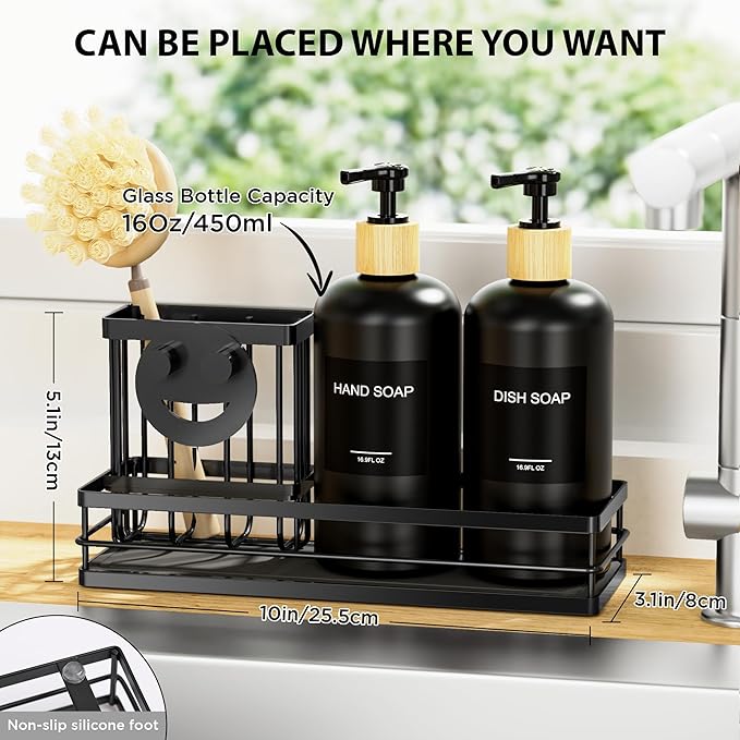 Moforoco Kitchen Dish Soap Dispenser Set, 16OZ Glass Bottle, Hand and Dish Soap - Image 3