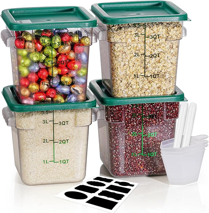 4L NSF Food Storage Containers: 4 PCS Commercial Clear Food Storage Containers by SVKLHY