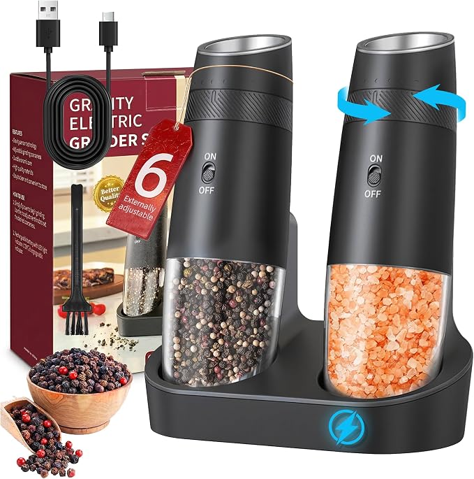 Gravity Electric Salt and Pepper Grinder Set Rechargeable Automatic Shakers by Unknown