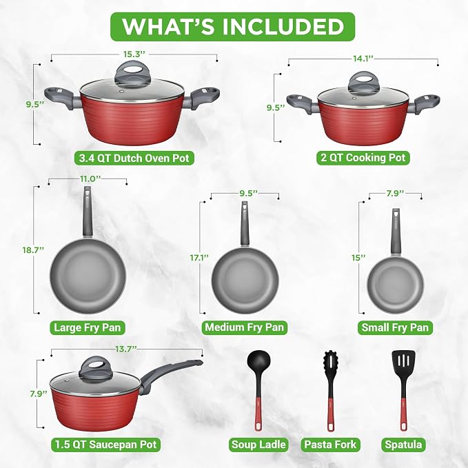 NutriChef 12-Piece Nonstick Kitchen Cookware Set-PTFE/PFOA/PFOS-Free Heat - Image 3