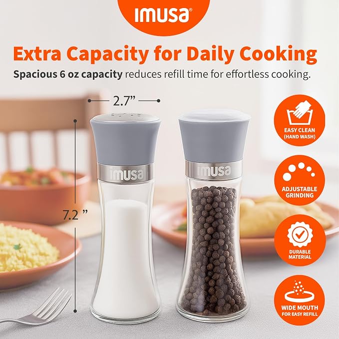 IMUSA Salt Shaker and Pepper Grinder Set – 2 Pack Glass Salt Shaker and Pepper - Image 6