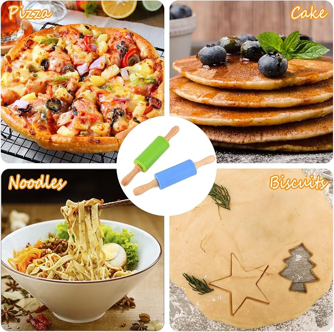 Mini Silicone Rolling Pin for Kids, Non-stick Surface Wood Handle, 9 Inch 12 - Image 5