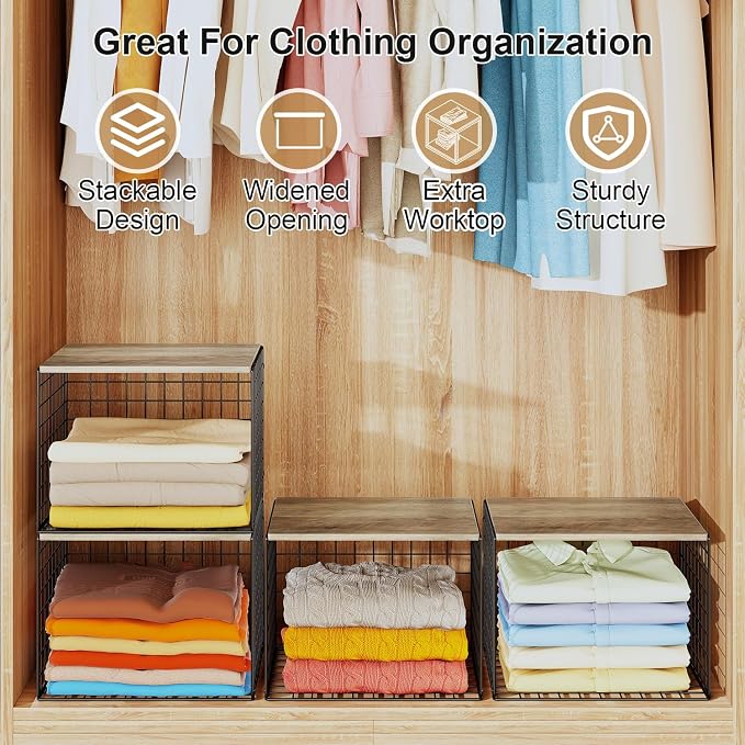 6 Pack Closet Organizers And Storage, Stackable Closet Shelf Organizer Storage - Image 3
