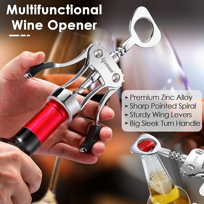 IPOW Wine Opener, Zinc Alloy Wine Bottle Opener, Wing Corkscrew Heavy Duty - Image 3