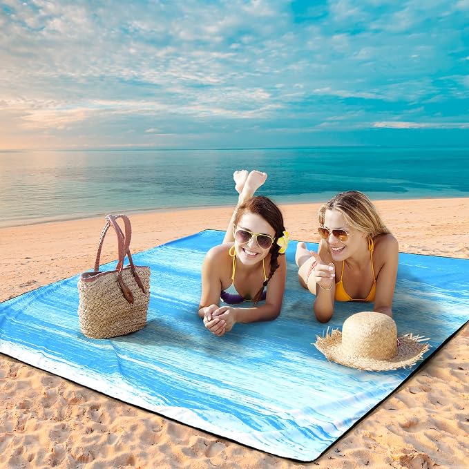 WIWIGO Beach Blanket Waterproof Sandproof Beach Mat 79" X 83"/10'x9'for 2-8 - Image 4