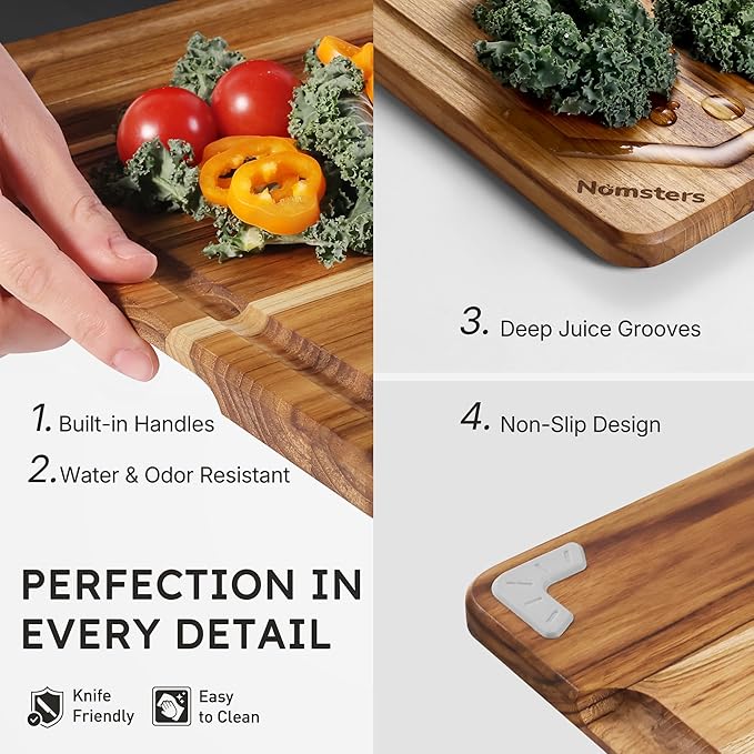 17'' Teak Wood Cutting Board for Kitchen Non Slip Charcuterie Board Serving - Image 6