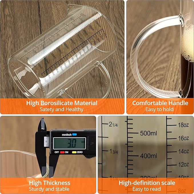 QWORK 34OZ/1000ML Glass Measuring Cup, 4 Cups Multi-Purpose Kitchen Tool - Image 3