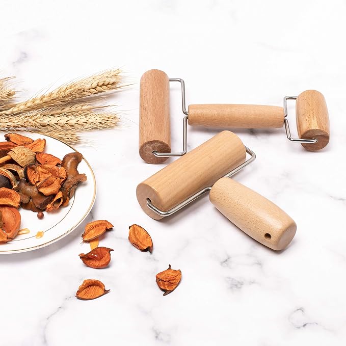 Whaline Wood Pastry Pizza Roller 2 Pieces Non Stick Wooden Rolling Pin - Image 5