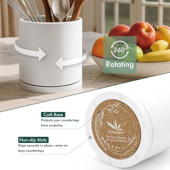D'vine Dev 360° Rotating Utensil Holder – 5" Kitchen Utensil Crock - Image 4