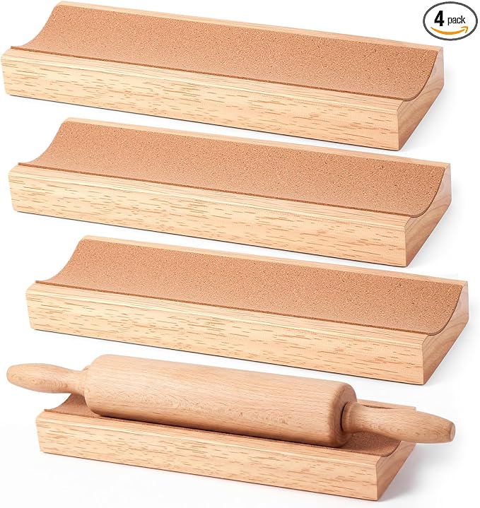 Sawysine 4 Pcs Wood Rolling Pin Holder Rolling Pin Stand Pizza Roller Holder by Sawysine