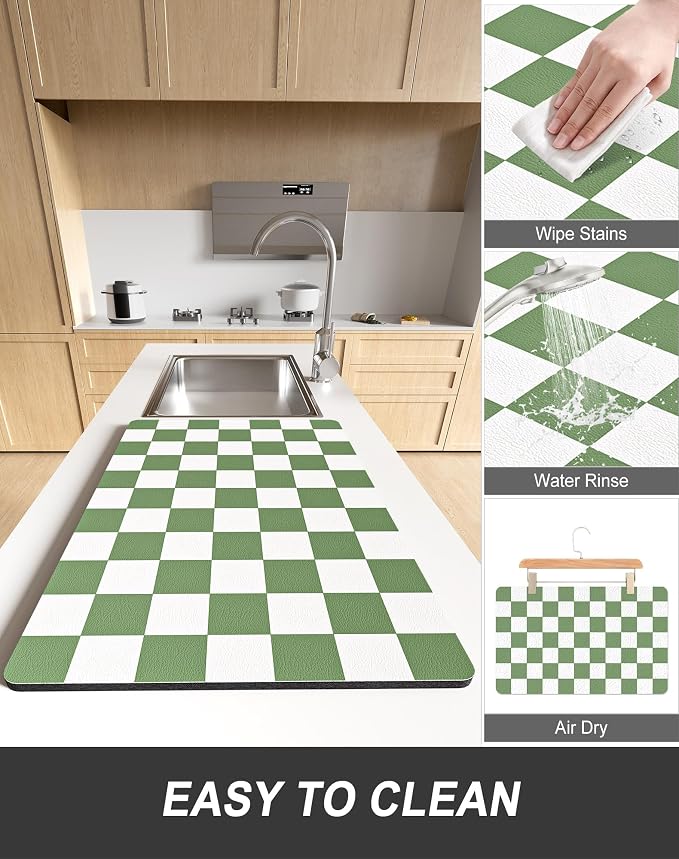 Rnivvi Dish Drying Mat for Kitchen Counter, XL 15 x 24" Cute Checkered - Image 6
