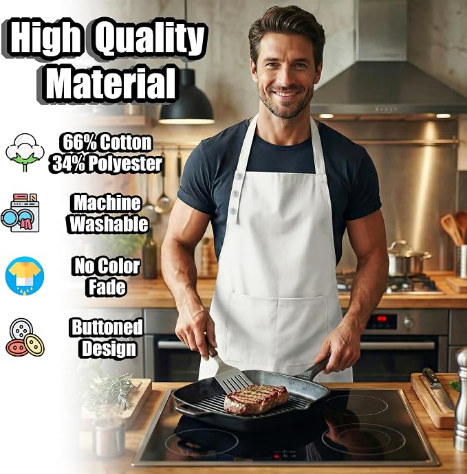 TOSHE Kitchen Apron Waterdrop Resistant Cotton Apron - Image 3