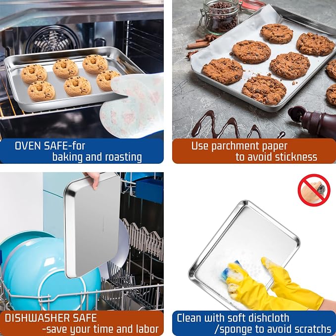P&P CHEF 10.5 Inch Baking Cookie Sheet, Oven Pan Tray Stainless Steel Sheet Pan - Image 6