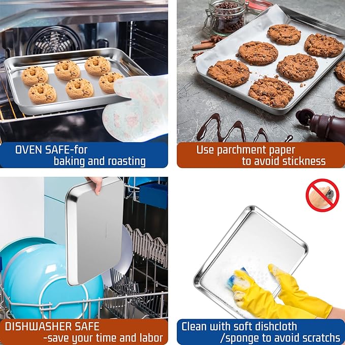 P&P CHEF 9 Inch Baking Cookie Sheet, Oven Pan Tray Stainless Steel Sheet Pan - Image 4