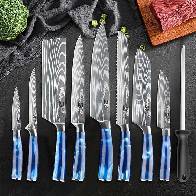 Dfito Chef Knife Sets with Roll Bag, 9 Pieces Professional Knife Set, High - Image 8
