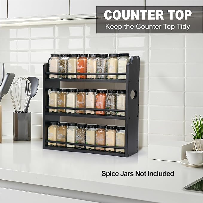3 Tier Bamboo Spice Rack, Spice Rack Organizer, Seasoning Jars Rack Shelf Spice - Image 3