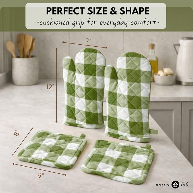 Native Fab Buffalo Plaid Check Oven Mitts and Pot Holders Set of 4, 100% Cotton - Image 6
