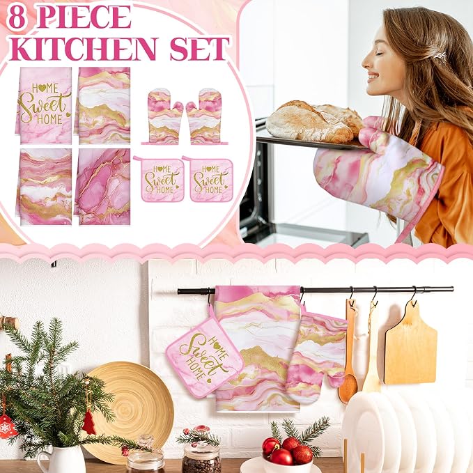 Leinuosen 8 Pcs Kitchen Towels and Dishcloths Sets Oven Mitts and Pot Holders - Image 2