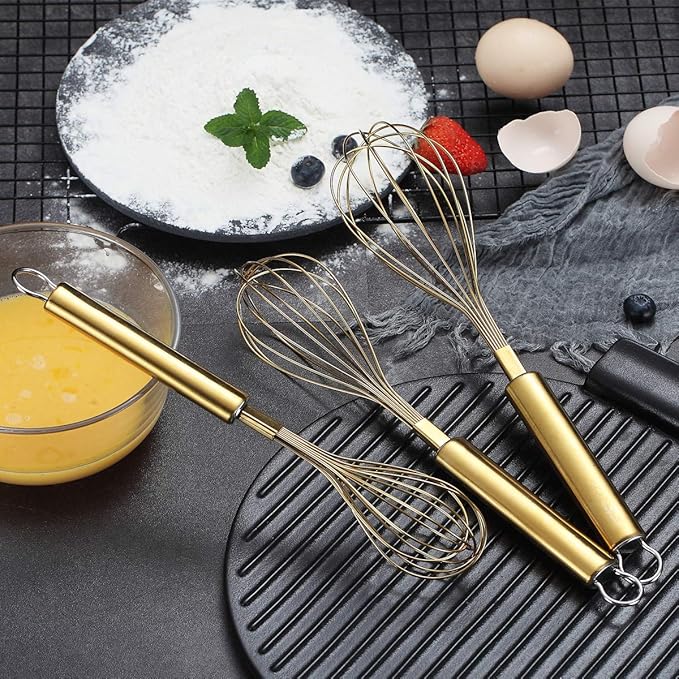 Berglander Gold Whisk Pack of 3 Stainless Steel 8", Titianium Plating Whisks - Image 2