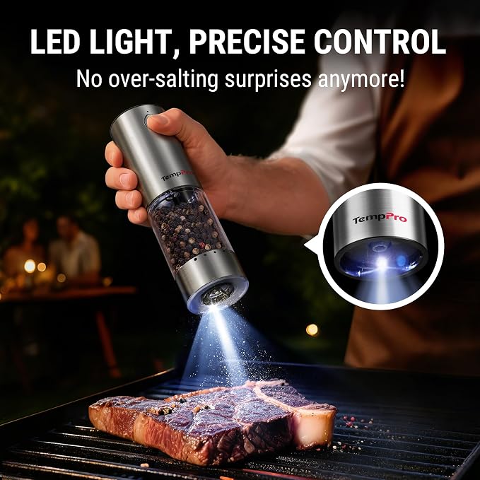 TempPro 100ml Electric Salt and Pepper Grinder Set Rechargeable, Automatic - Image 7