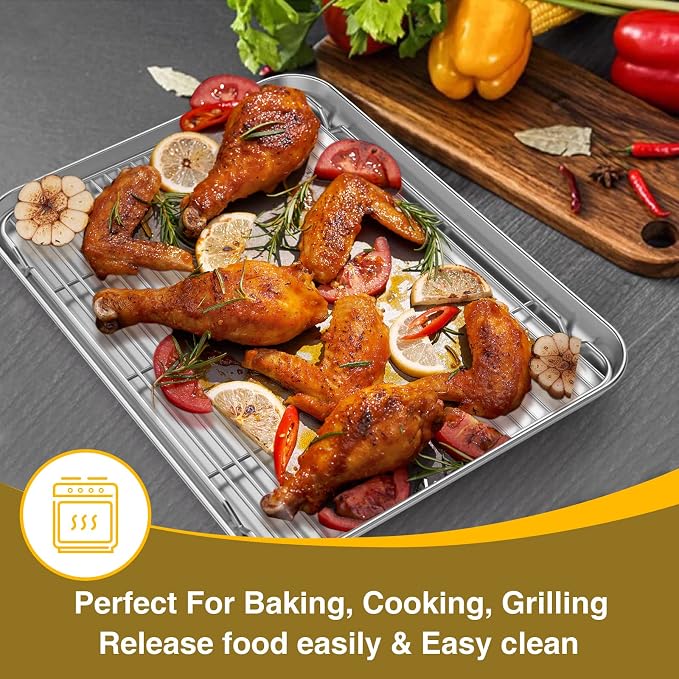 Wildone Baking Sheet with Rack Set, Stainless Steel Baking Pan Cookie Sheet - Image 6