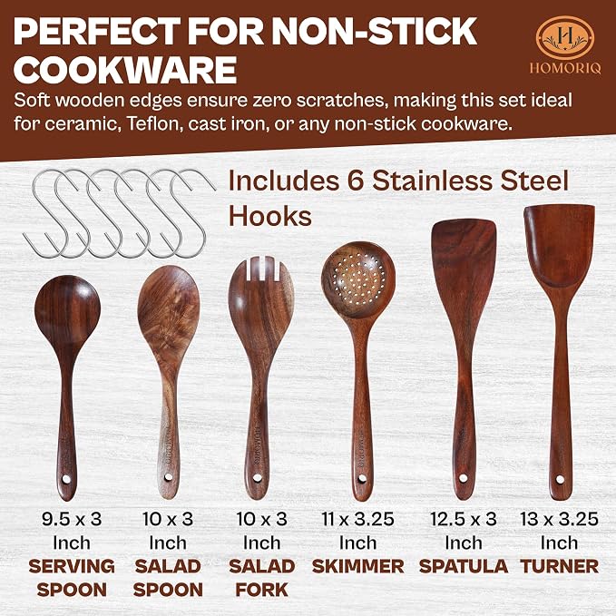 6-Piece Teak Wooden Cooking Utensils Set – Heat-Resistant Spoons & Spatulas | - Image 3