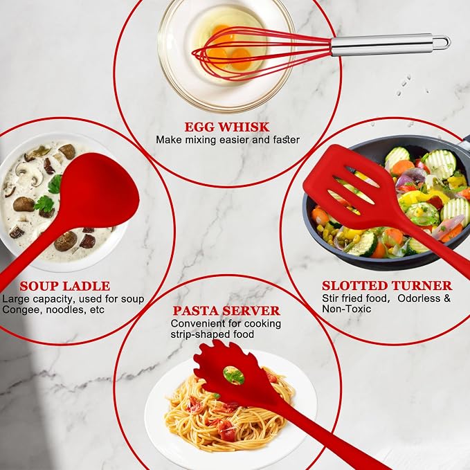 E-far 10 Pieces Silicone Cooking Utensils Set, Heat Resistant Kitchen Utensil - Image 3