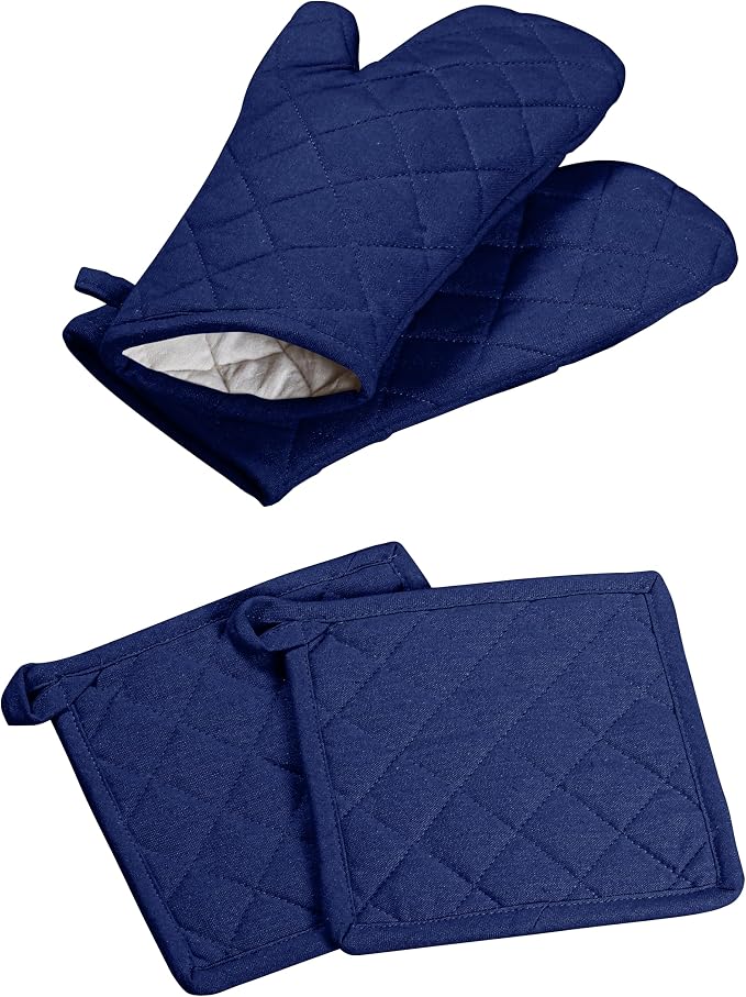 Oven Mitt & Pot Holder 100% Cotton Set of Heat Resistant Oven Gloves & Hot Pads by SoftopiaCotton