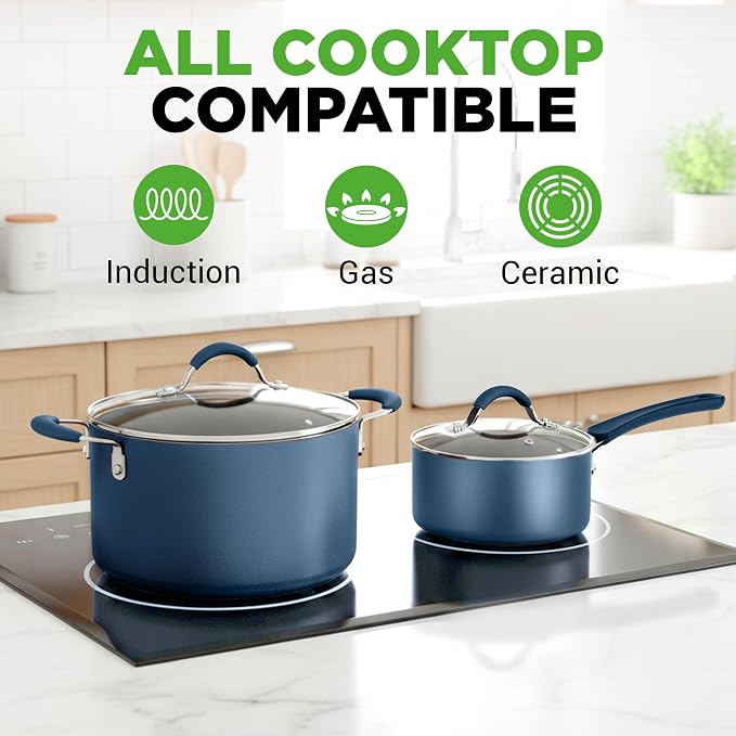 NutriChef Professional 20 Pc Pots and Pans Set Non Stick in Navy Blue - Image 2