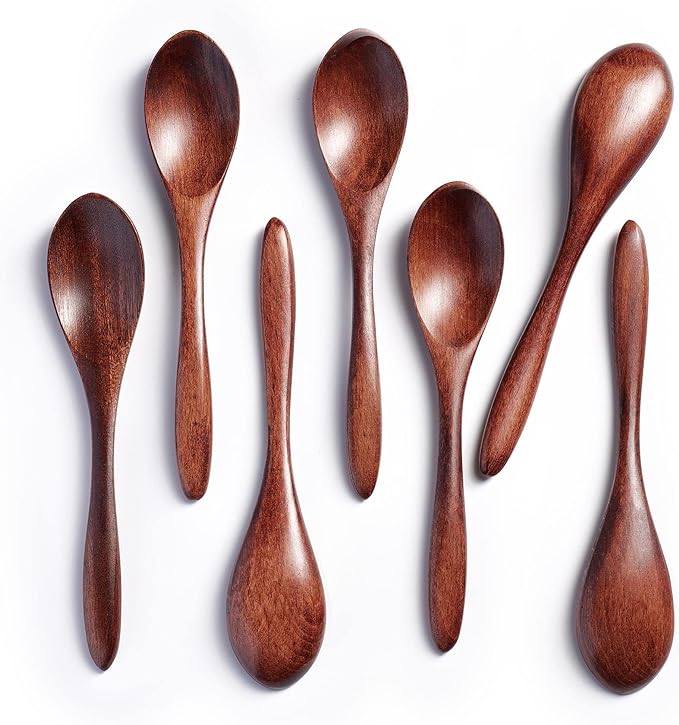 7 PCS Small Wooden Spoons, 5.8 Inch Honey Spoons by HEFILD