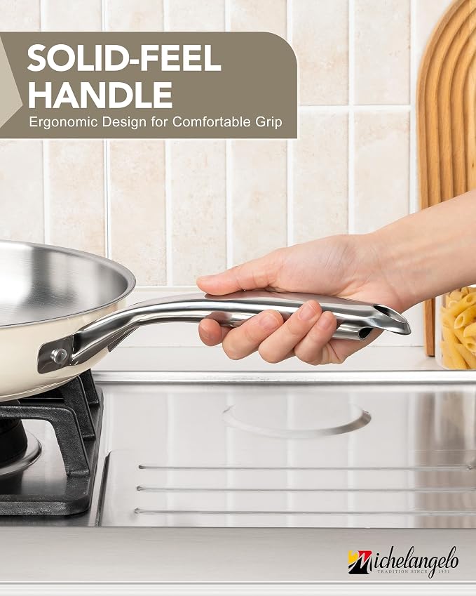 MICHELANGELO Stainless Steel Frying Pan Set, Triply Base Cooking Pans - Image 5