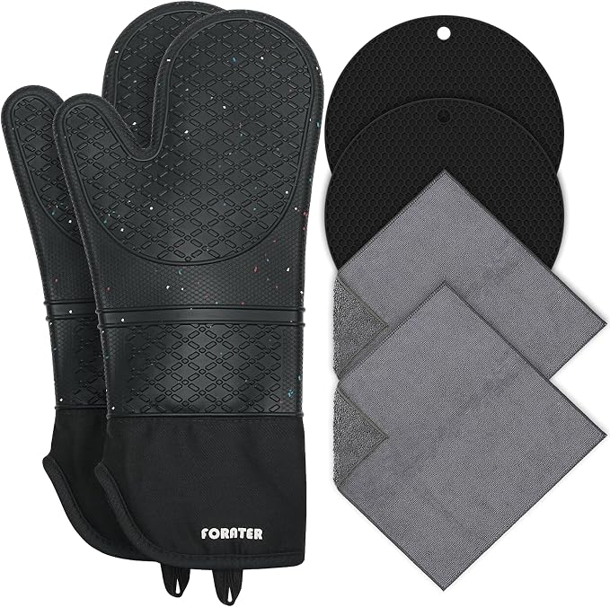 Silicone Oven Mitts 15'' Heat Resistant Flexible Oven Glove Set Hot Mitts by FORATER