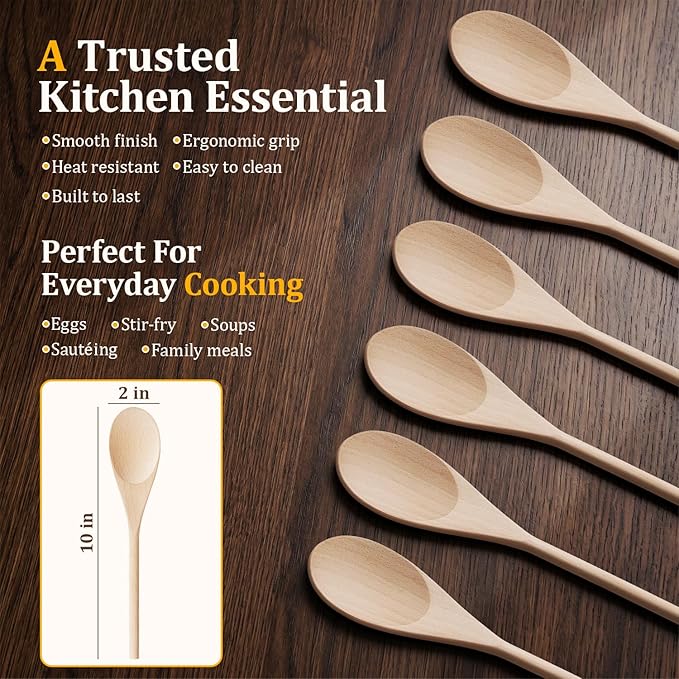 Cooking Wooden Spoons, MORGLES 10-Inch Serving Spoons - Image 4