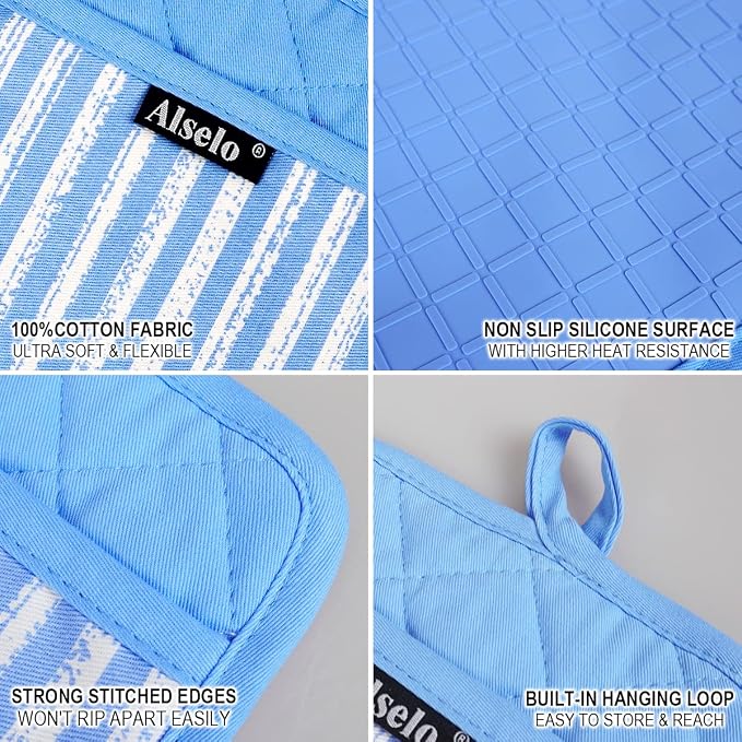 Alselo Silicone Pot Holders Set of 3 Heat Resistant & Non Slip Potholders - Image 3