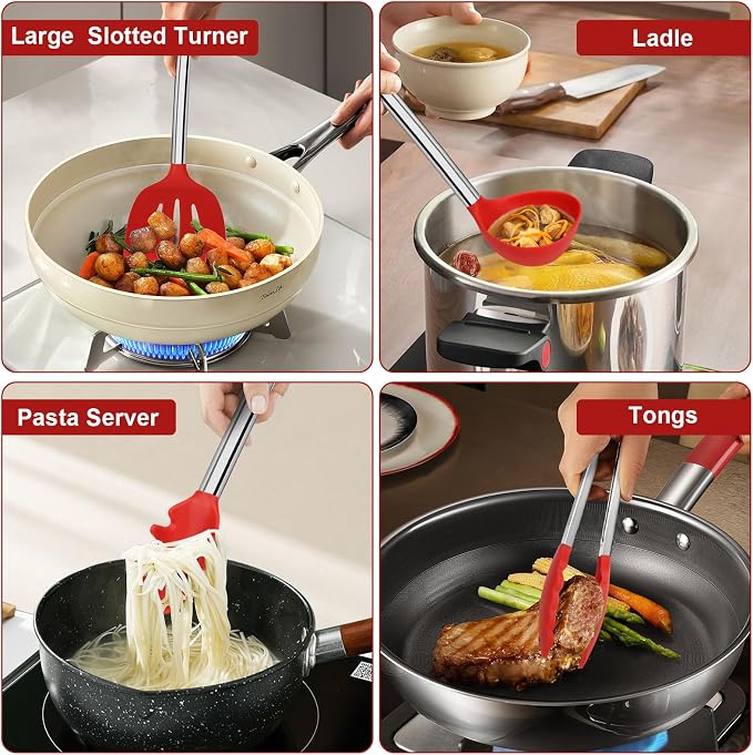 8 PCS Silicone Kitchen Utensils, Vayvnt Large Cooking Utensils Set - Image 6