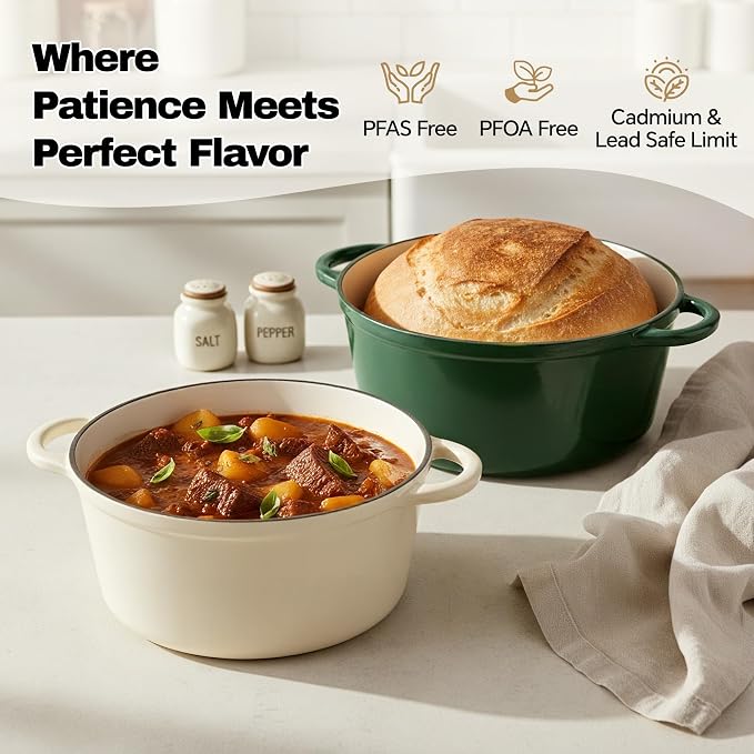 6.5 Quart Dutch Oven Pot with Lid, Non Stick Enameled Cast Iron Dutch Oven - Image 2
