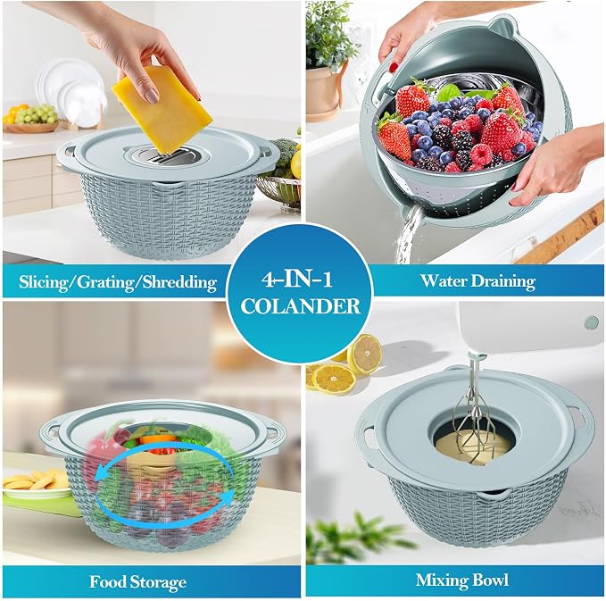 4 in 1 Colander with Mixing Bowl Set, Colander - Image 6