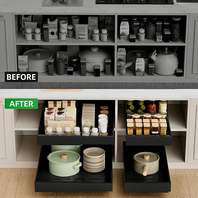 PAKETA 4 Pack Expandable Pull Out Cabinet Organizer, Upgrade 3 Slide Rails - Image 4