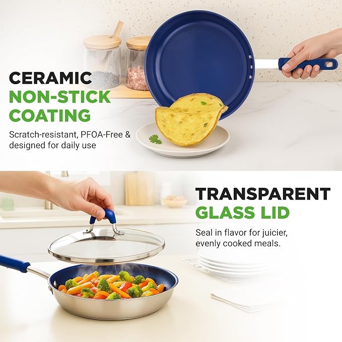 NutriChef 8" Fry Pan With Lid - Image 3