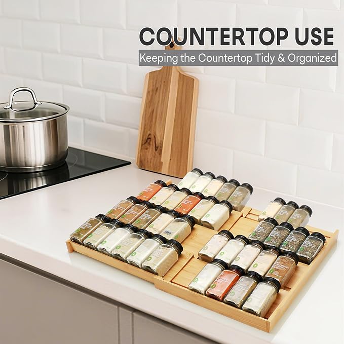 Bamboo Spice Drawer Organizer, Expandable 4 Tier Spice Rack - Image 7