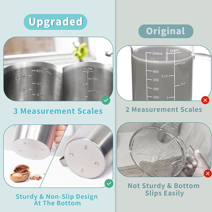 Newness 3-Pack Stainless Steel Measuring Cups Set, Metal Measuring Cup - Image 2